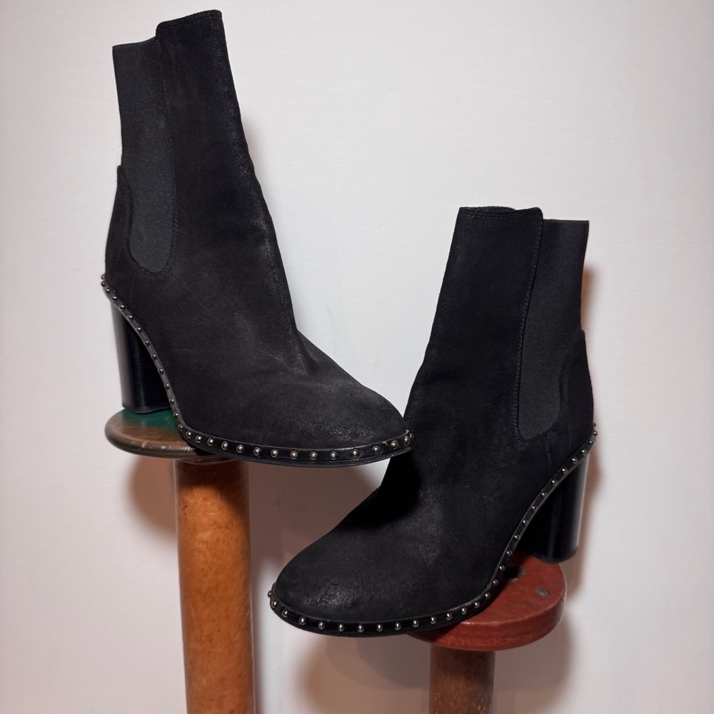 RAG & BONE Suede Leather Heeled Boots w/ Studded Detail BLACK / SIZE 37.5 (7.5)